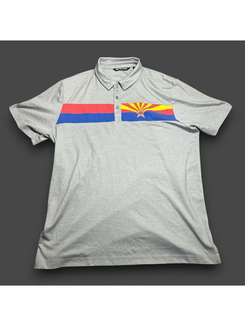 Travis Mathew Polo Shirt Mens XL Gray Arizona Flag Golf Performance AZ